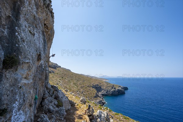 Climbing on a rock face