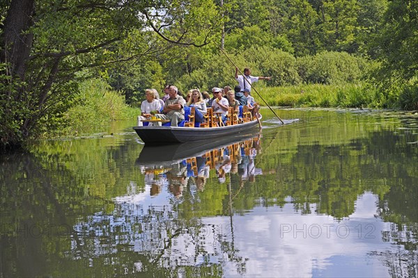 Tourists in typical barges along the Spree