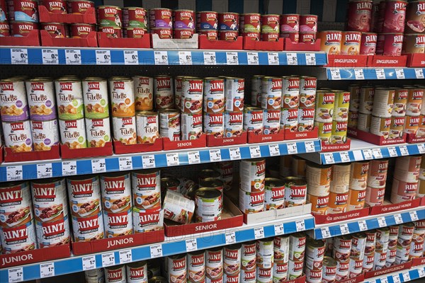 Canned dog food in DIY store