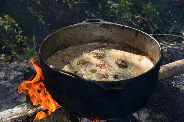 Meat gets fried on the side of the road