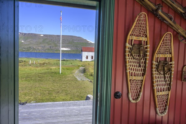 Snowshoes and view of the outdoors