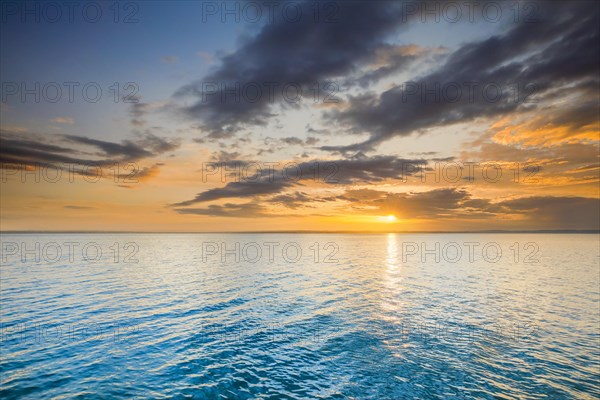 View from Arbon over Lake Constance at colourful sunrise