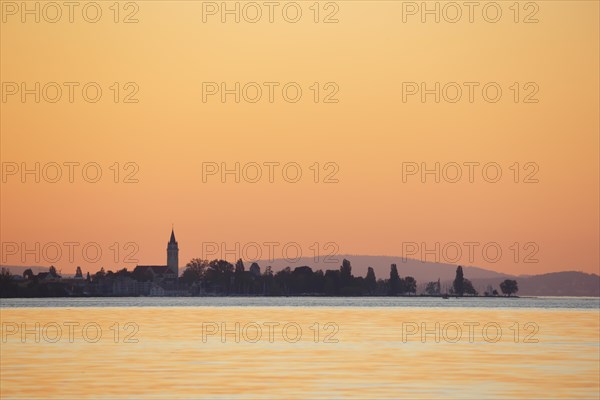 Church and harbour of Romanshorn in the evening light