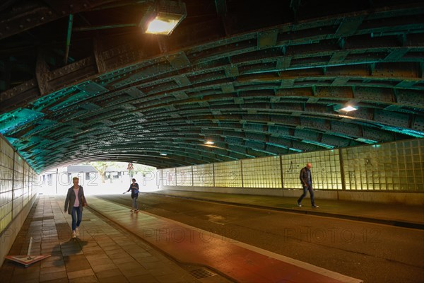 Illuminated railway subway