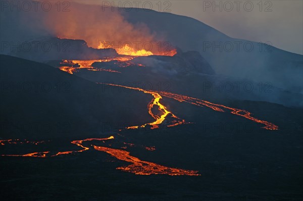 Active volcano with lava flows