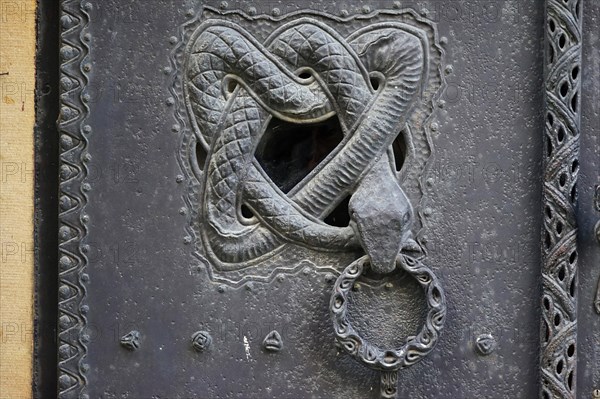 Snake on entrance door to St. Mary's Cathedral