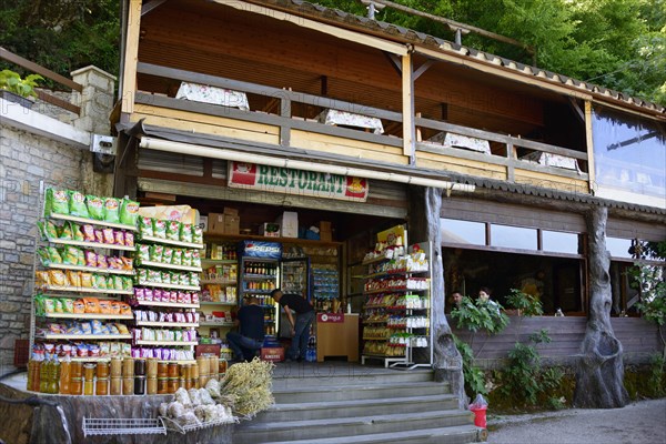 Sales stall and restaurant