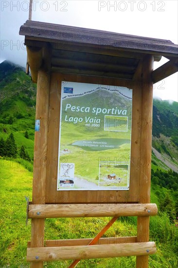 Tourist Information Board Fishing Lake Mountain Lake Lago Vaia