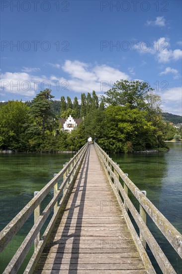 Wooden bridge over the Rhine to Werd Monastery Island