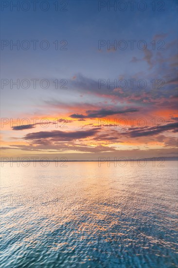 View from Arbon over Lake Constance at colourful sunrise