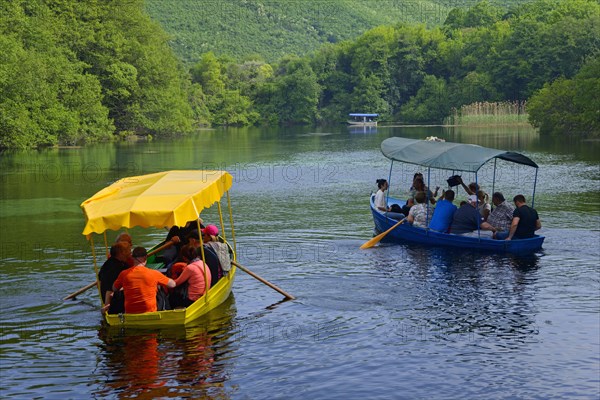 Boats on the headwaters of Lake Ohrid