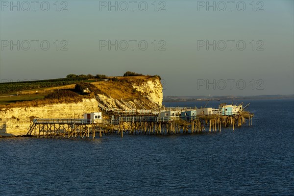 Traditional fishing huts on stilts carrelets at Talmont-sur-Gironde