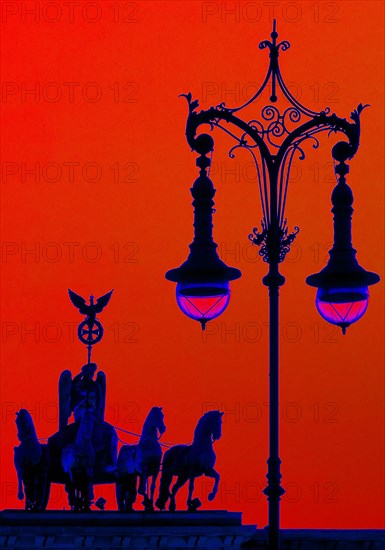 Experimental photography based on the Quadriga on the Brandenburg Gate with old Berlin gas lantern