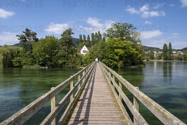 Wooden bridge over the Rhine to Werd Monastery Island