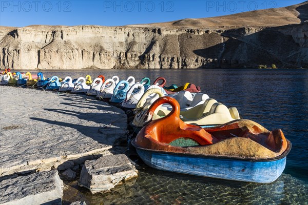 Paddleboats on the shore of a lake in the Unesco National Park