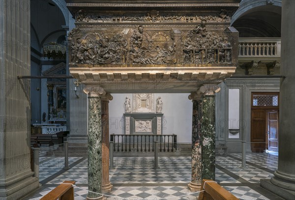 Bronze pulpit by Donatello with the Passion of Christ