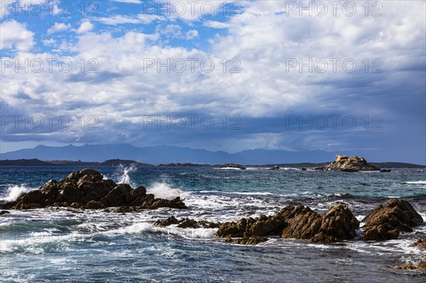 Stormy sea on the rocky coast of Isola Maddalena