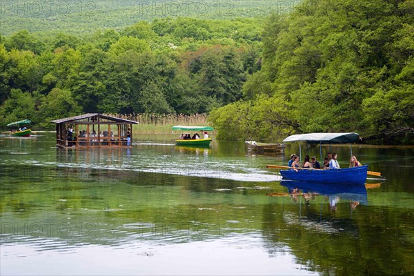 Boats on the headwaters of Lake Ohrid