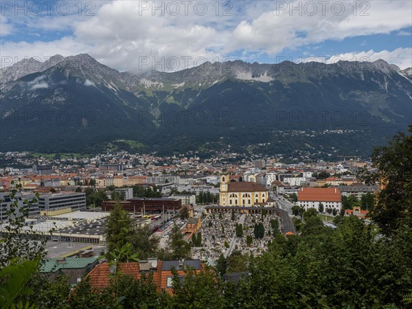 View from Mount Isel of the Wilten Basilica and Wilten Cemetery