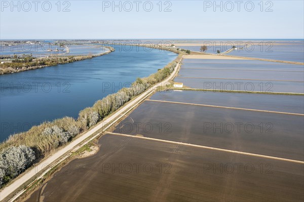 Ebro river and flooded rice fields in May