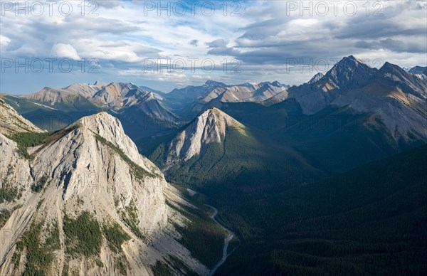 Mountain landscape with river valley and peaks
