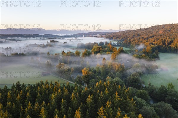 Clouds of fog over Loisachtal near Eurasburg