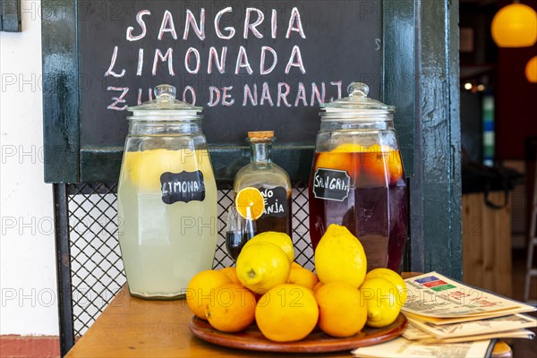 Glasses with lemonade and sangria