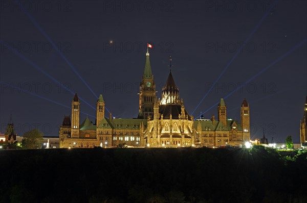 Canadian Parliament with laser show