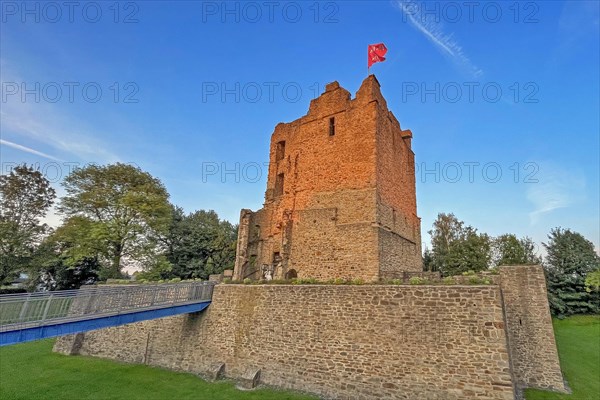 Ruin of partially restored former moated castle from the Middle Ages Burg Altendorf in evening sun