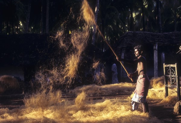 Coconut fibre-Beating & winnowing at Natham