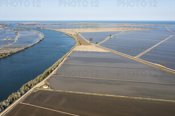 Ebro river and flooded rice fields in May