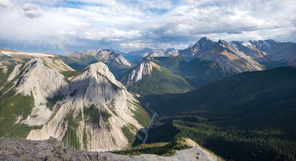 Mountain landscape with river valley and peaks