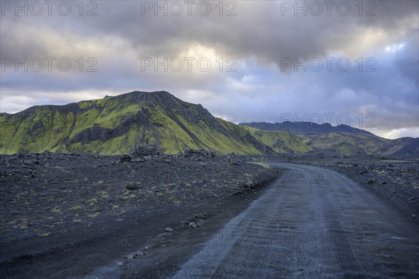 Corrugated iron road and barren lava landscape