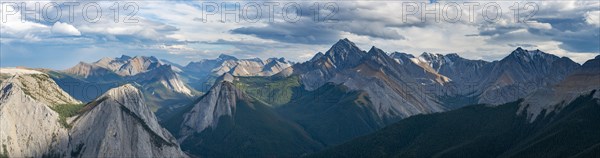 Mountain landscape with river valley and peaks