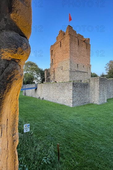 Ruin of partly restored former moated castle from the Middle Ages Altendorf Castle in the evening sun