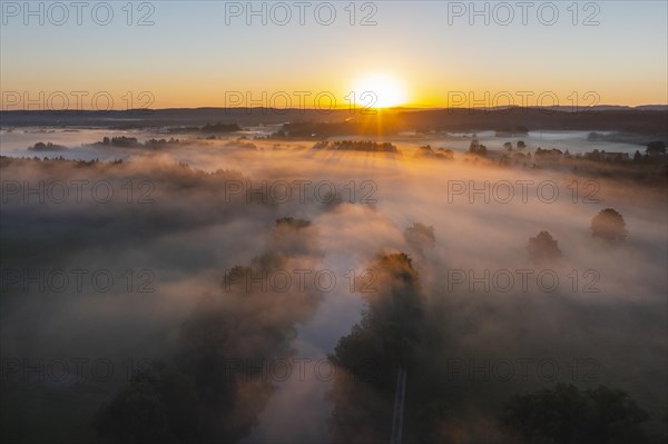 Clouds of fog over the Loisach River near Eurasburg