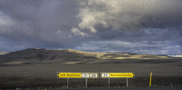 Road signs at the turnoff to Landmannalaugar