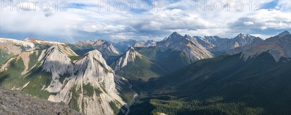 Mountain landscape with river valley and peaks