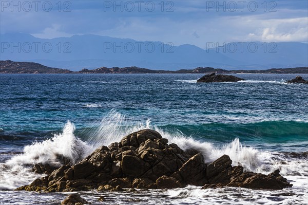 Stormy sea on the rocky coast of Isola Maddalena