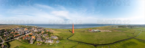 Large panorama drone shot of Huisduinen lighthouse