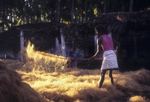 Coconut fibre-Beating & winnowing at Natham