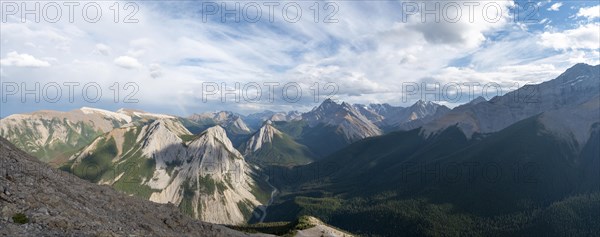 Mountain landscape with river valley and peaks