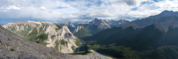 Mountain landscape with river valley and peaks