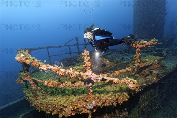 Diver at railing over bridge