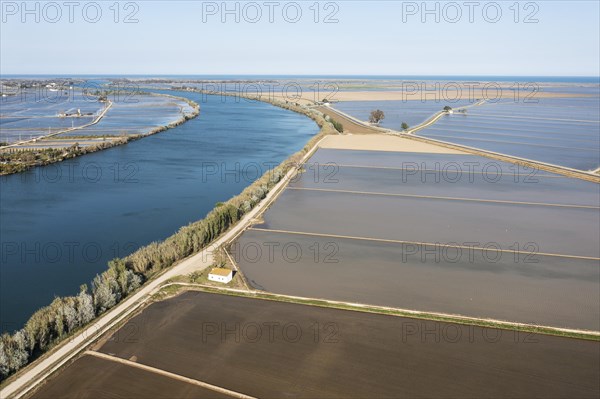 Ebro river and flooded rice fields in May