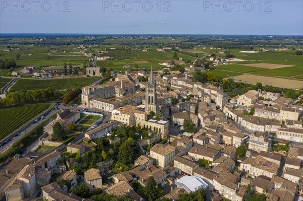 Town view with rock church