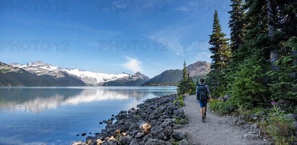 Hikers on the shore of Garibaldi Lake