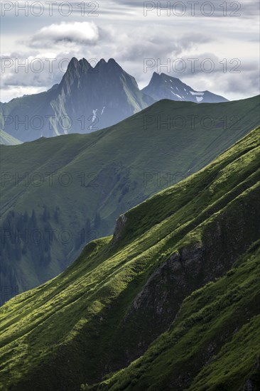 Grass-covered mountain flanks