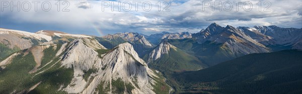 Mountain landscape with river valley and peaks