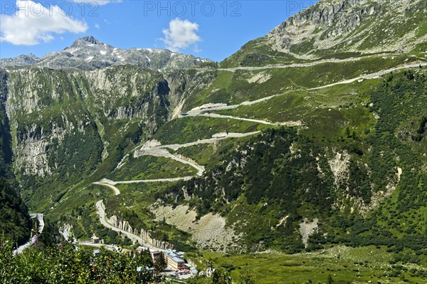 View of the settlement of Gletsch with the Hotel Glacier du Rhone